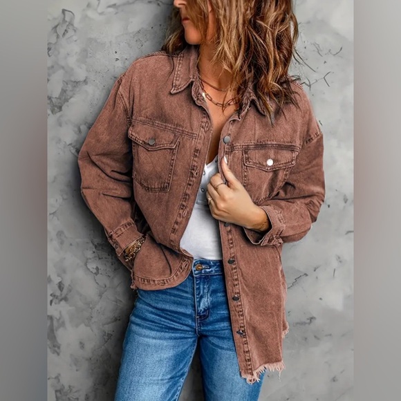 It is Well Boutique; Brown Frayed Hem Long Denim Jacket; Loose Fit; Medium; NWT - Picture 2 of 5